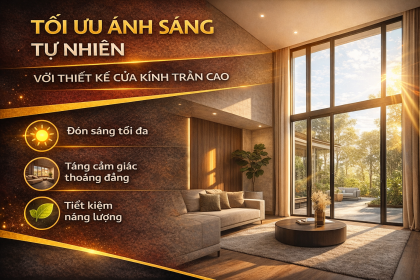 Tối ưu ánh sáng tự nhiên với thiết kế cửa kính trần cao